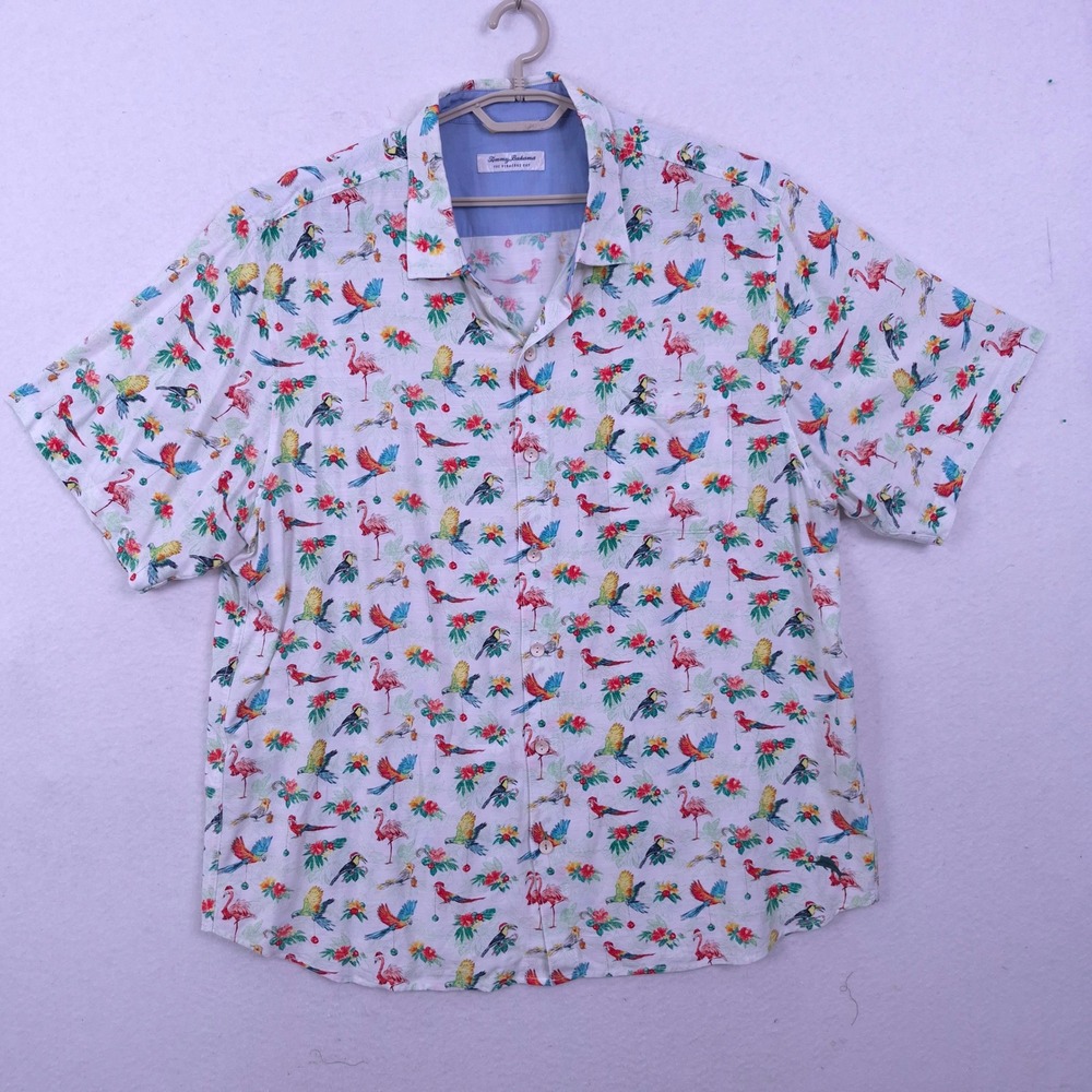 Tommy Bahama Veracruz Cay Shirt XXL Bird Festive Resortwear Holiday Tropical